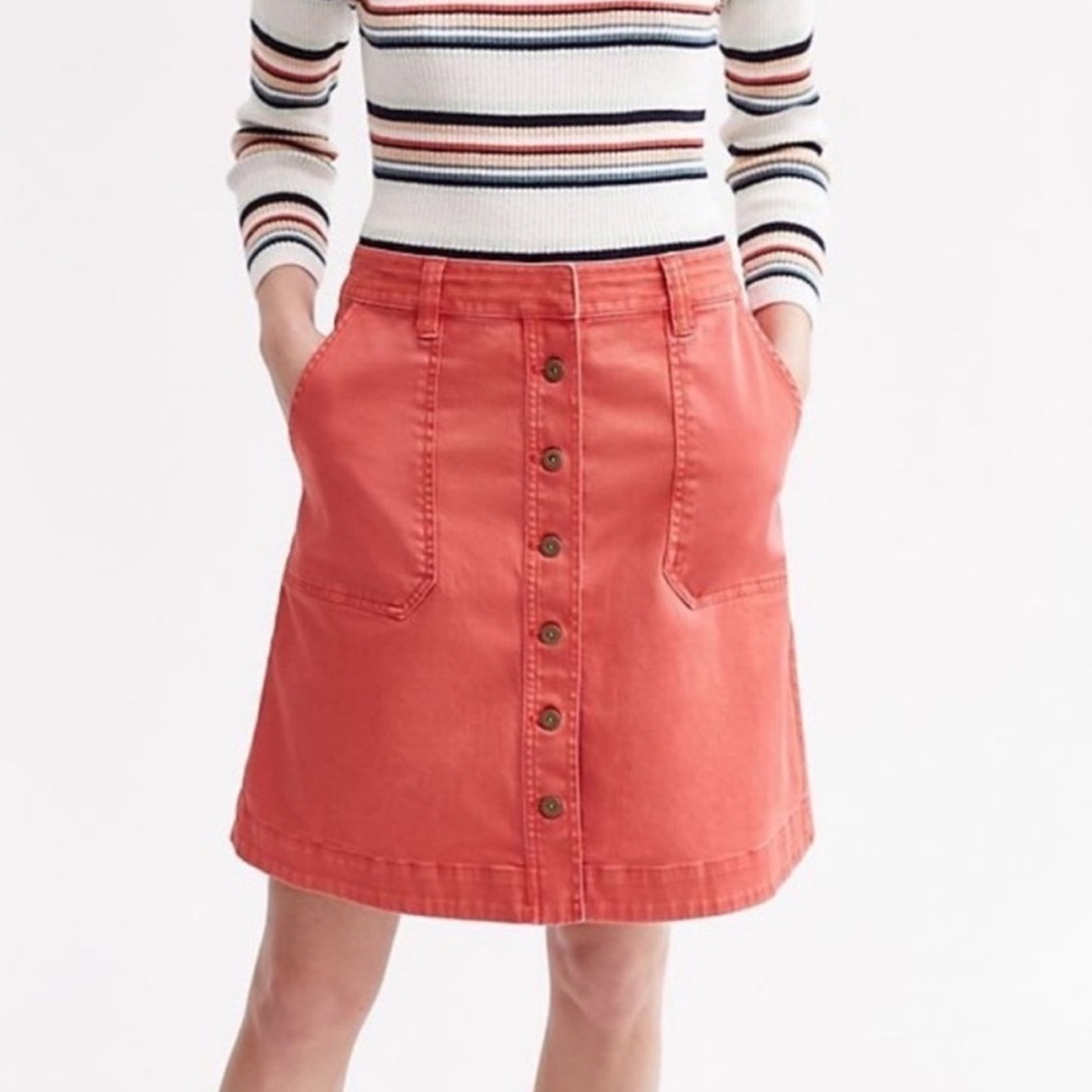 Pilcro Anthropologie Button Down Chino Coral Skirt Size 6 Preppy Autumn Classic